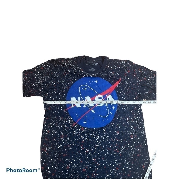 Buzz Aldrin NASA Blue Paint Splatter Graphic T-Shirt Men’s Small Space Logo Tee - Picture 3 of 4